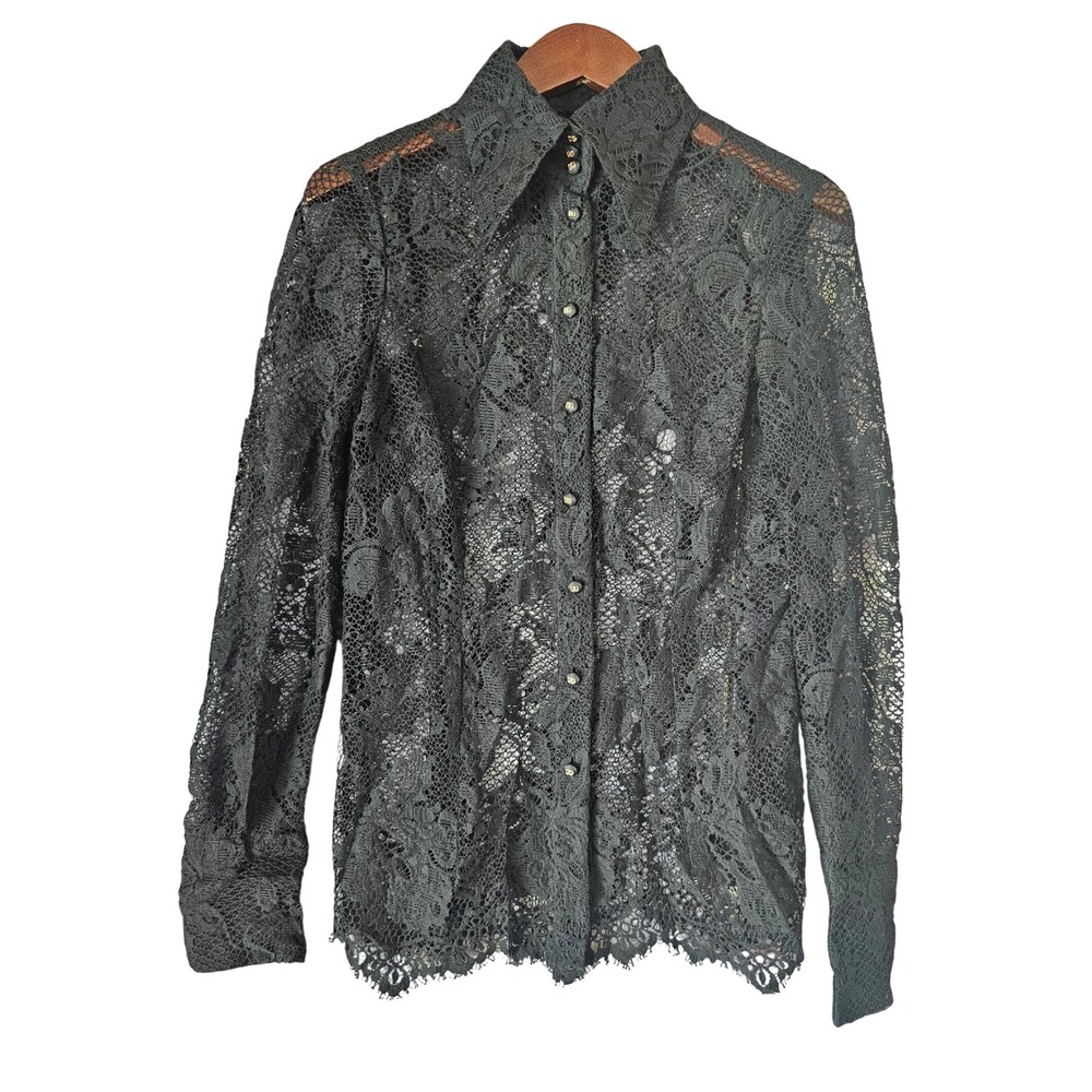Dolce & Gabbana Black Sheer Lace Button Down Long Sleeve Top Blouse Size 42 TP01